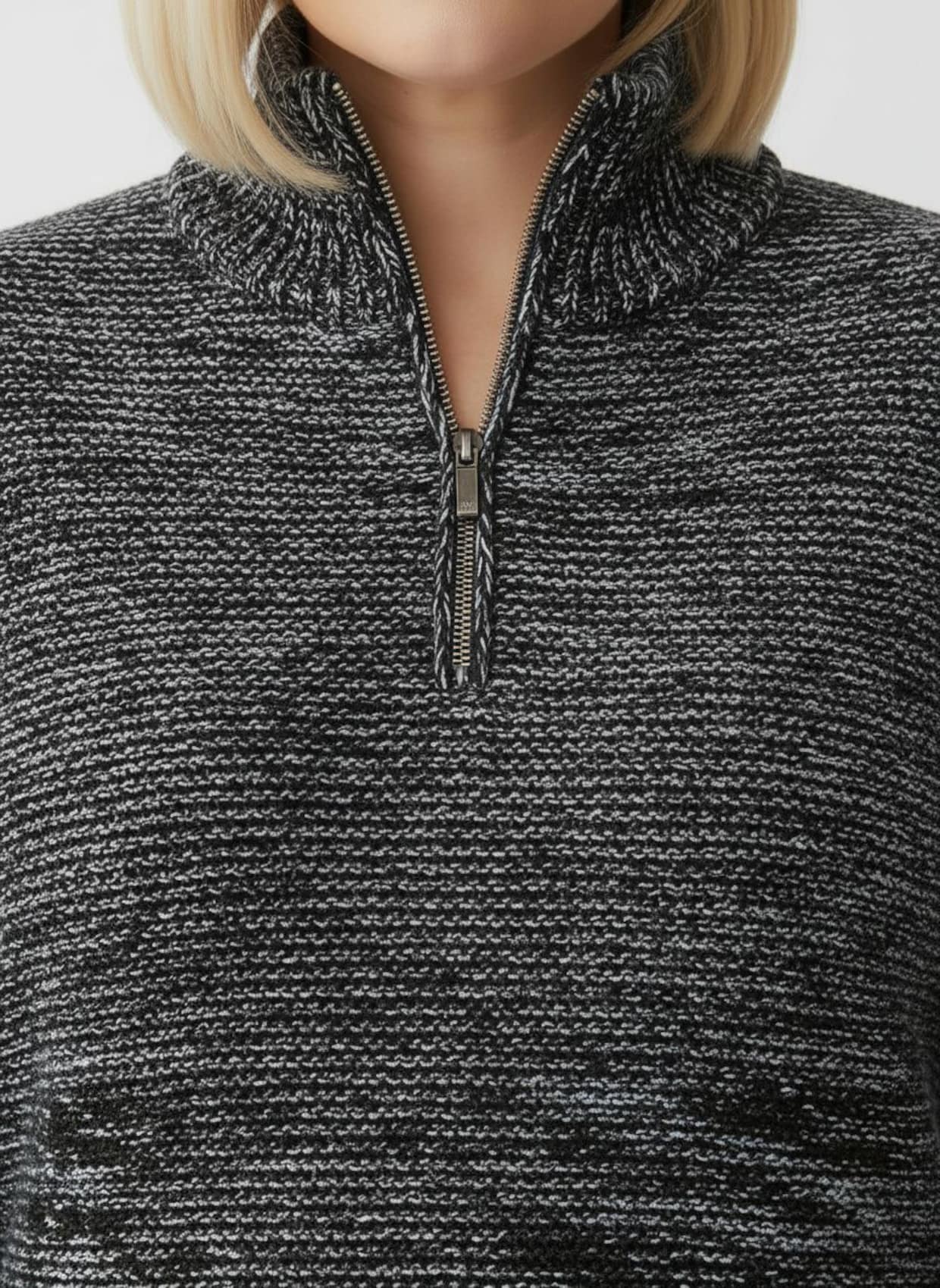 Troyer mit gerippten Abschlüssen - schwarz-meliert