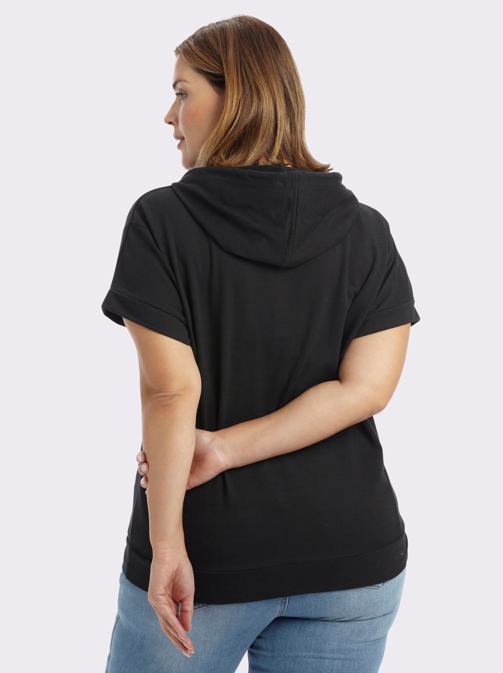 Kapuzenshirt mit überschnittener Schulter - schwarz