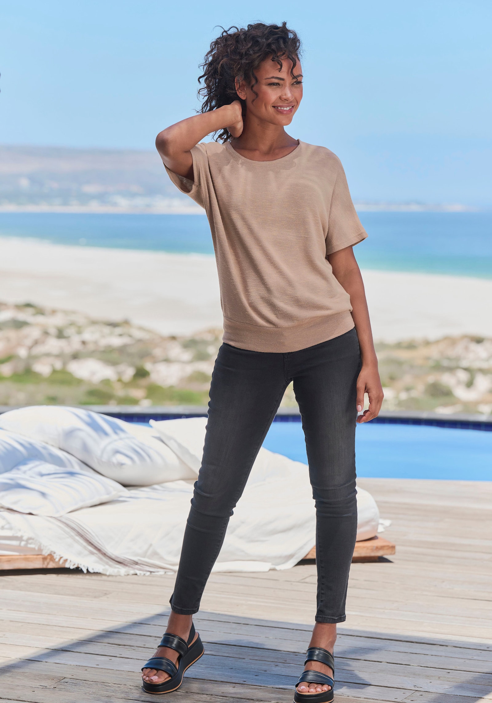 Vivance Kurzarmshirt - beige, schwarz