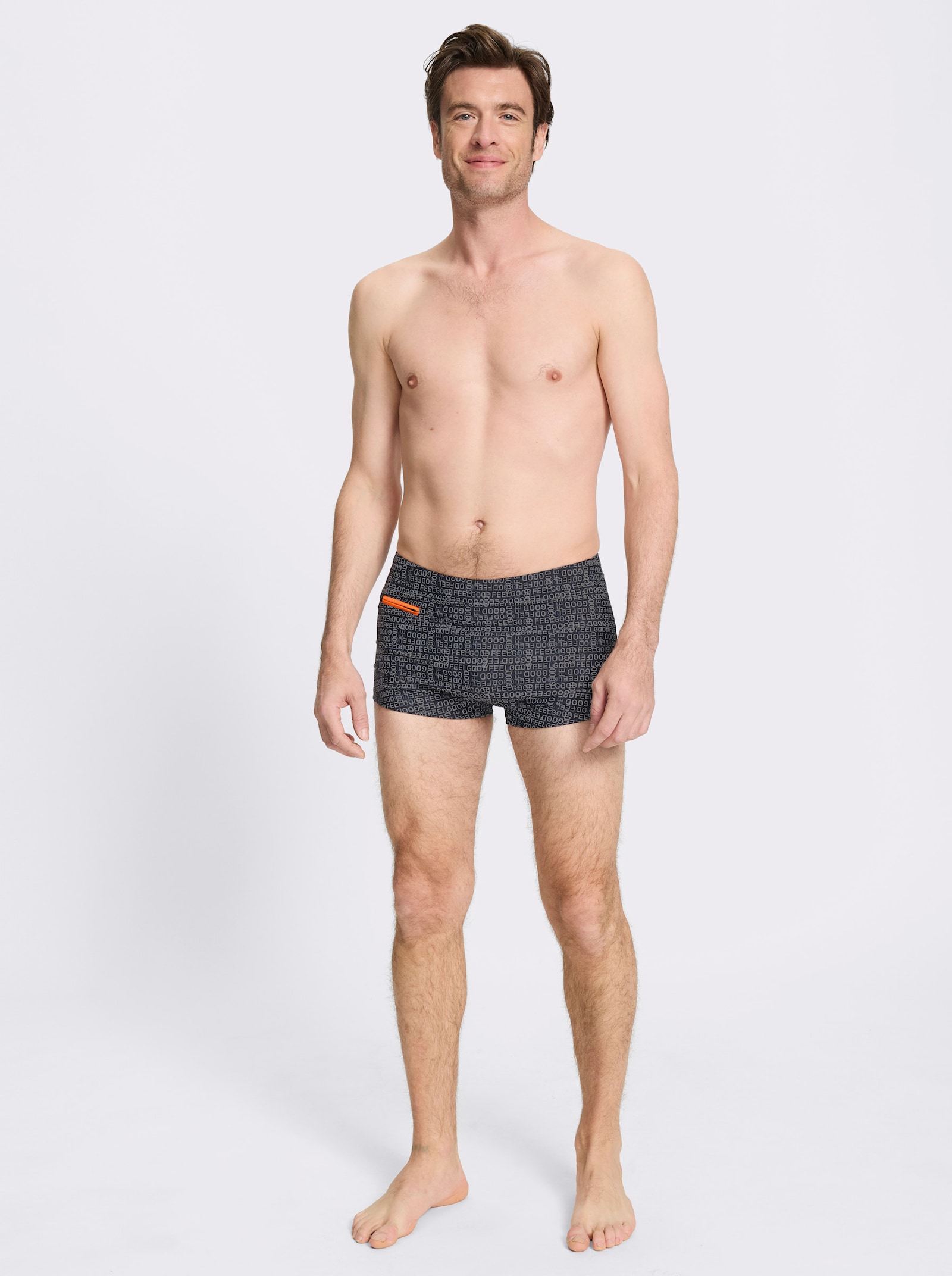 feel good Badehose mit Reißverschluss-Tasche - schwarz-grau