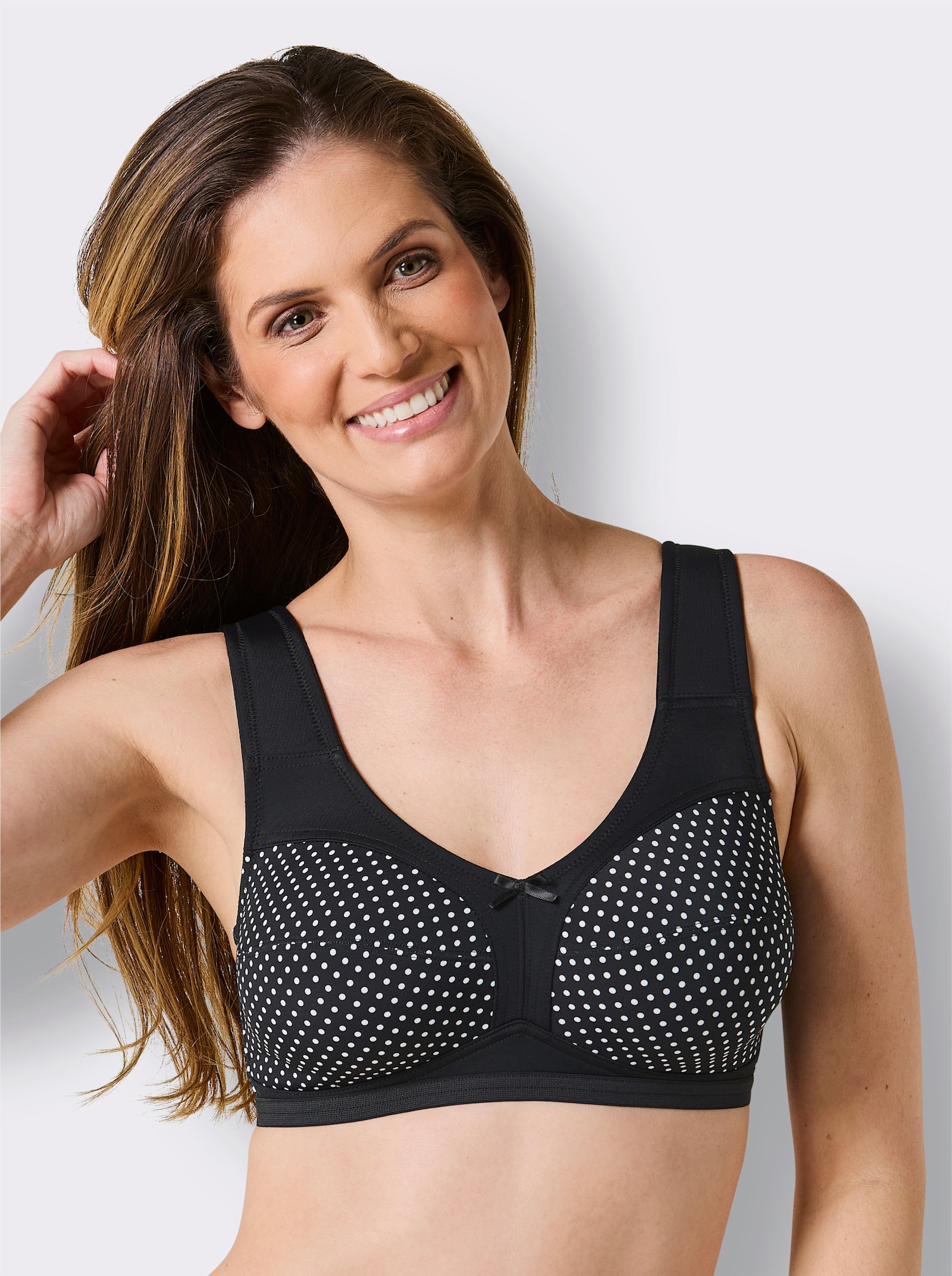 wäschepur Entlastungs-BH ohne Bügel mit Tupfen-Dessin - schwarz-bedruckt