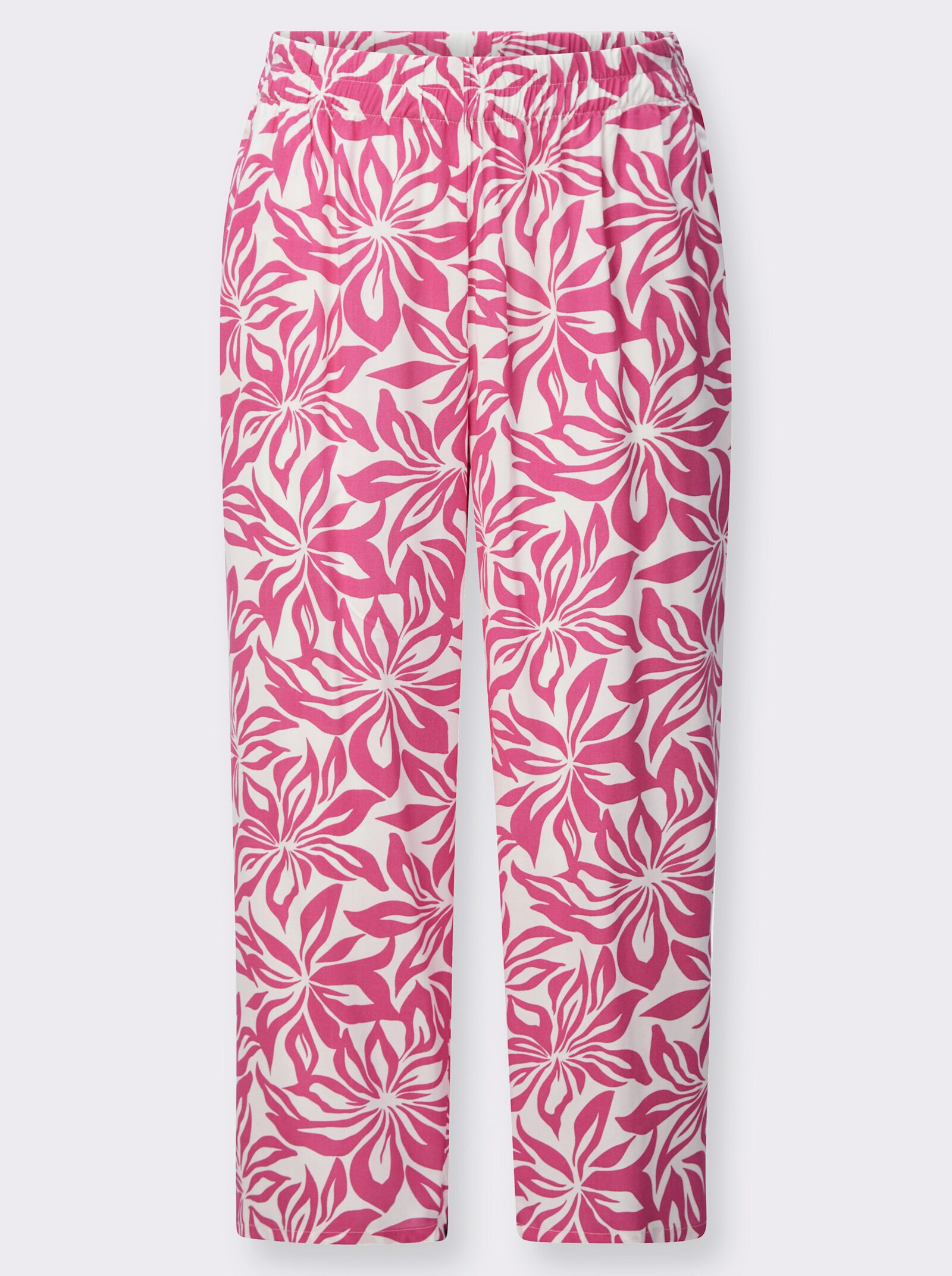 7/8-Hose aus reiner Viskose, geblümt - fuchsia-bedruckt