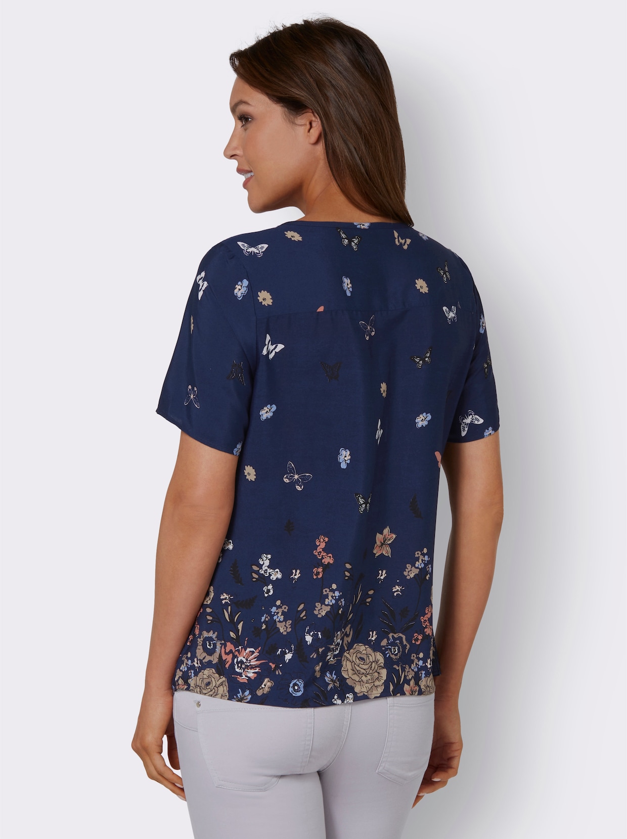 Comfortabele blouse - nachtblauw geprint