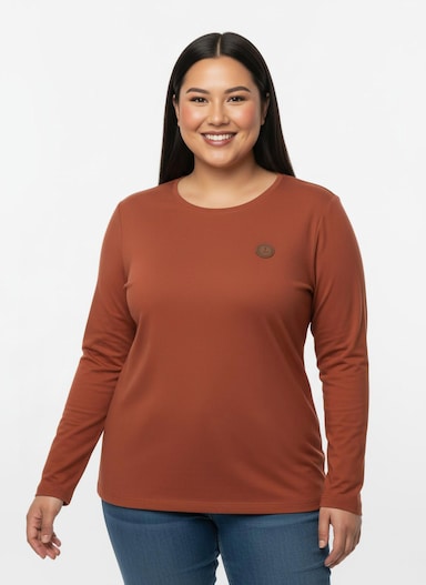 Longsleeve mit paspeliertem Rundhals-Ausschnitt - rostrot