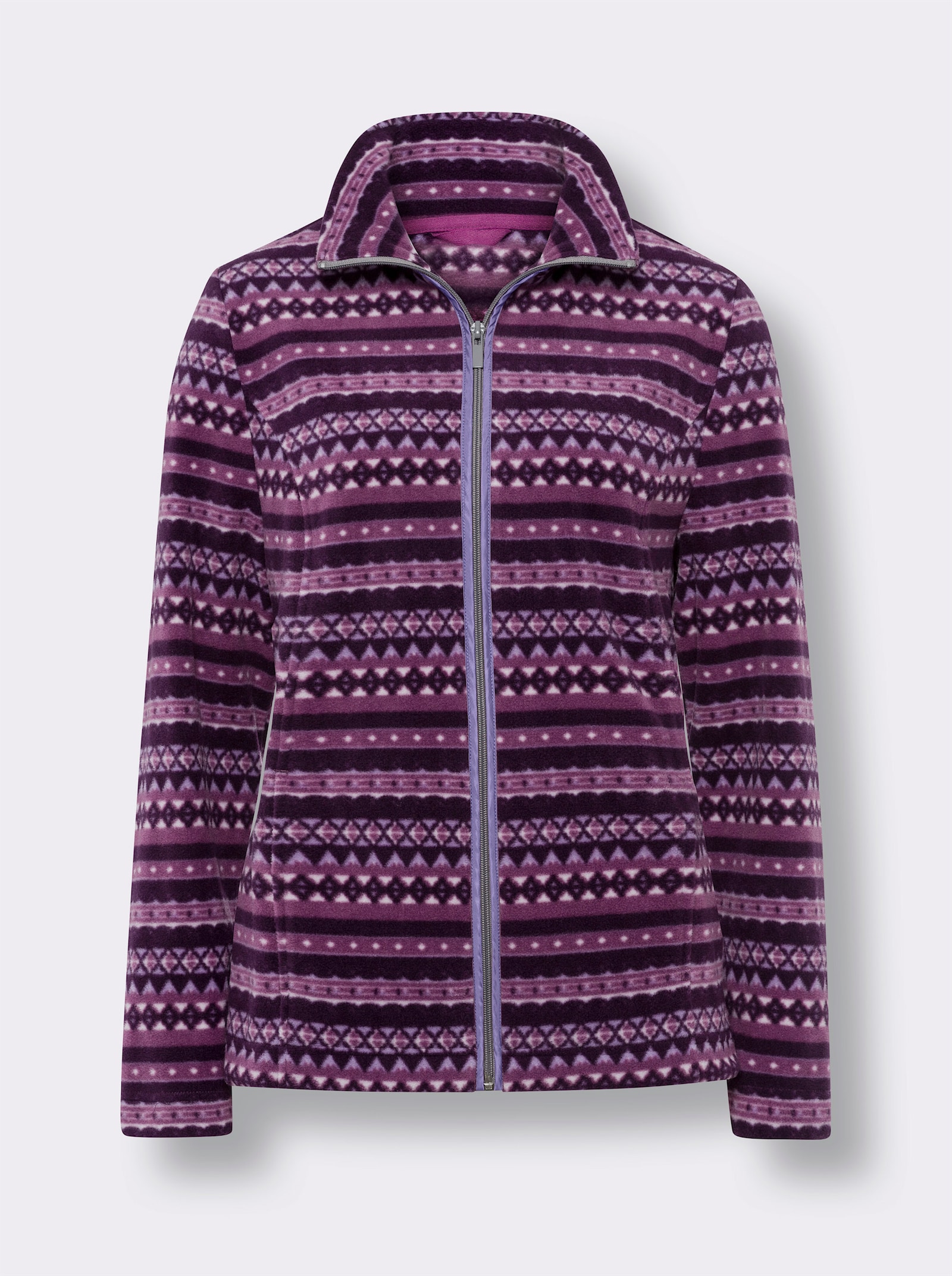 Fleecejacke mit wärmendem Stehkragen - violett-traube-bedruckt