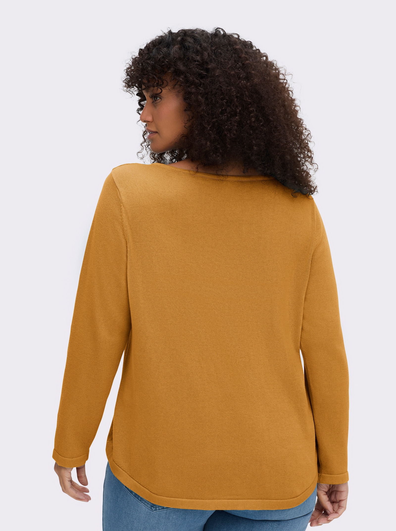 Rundhalspullover mit U-Boot-Ausschnitt - curry