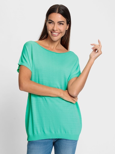 heine Kurzarmpullover mit U-Boot-Ausschnitt - blaugrün