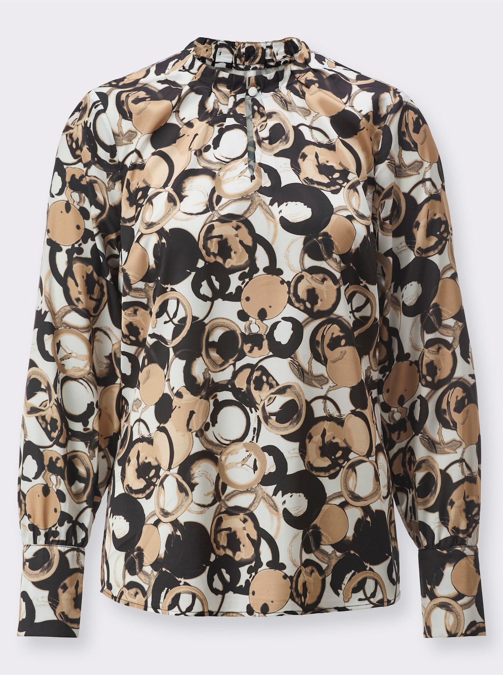 Satinbluse mit grafischem Druck - ecru-schwarz-bedruckt