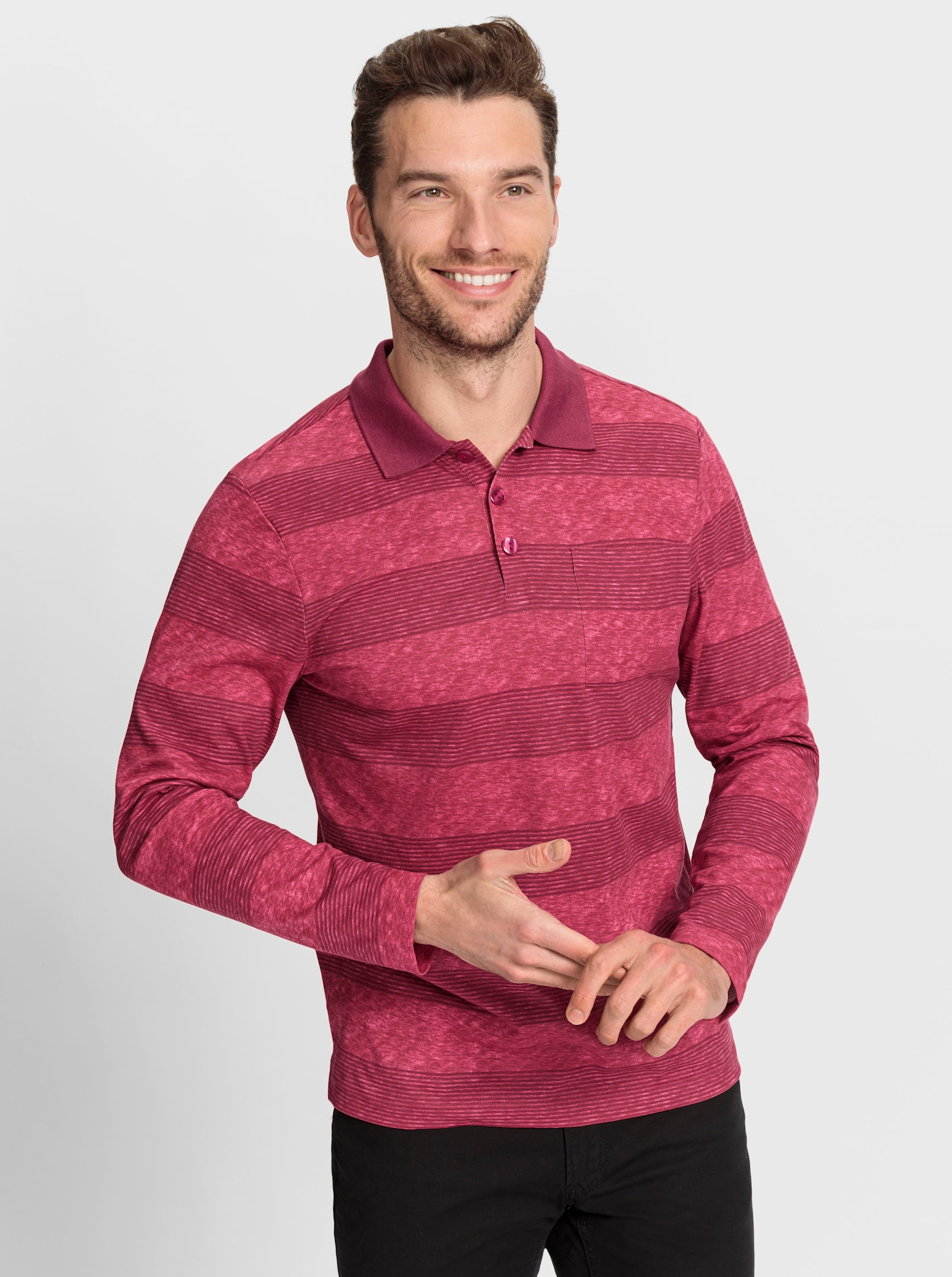 Catamaran Langarm-Poloshirt mit Streifen-Muster - bordeaux-kirsche