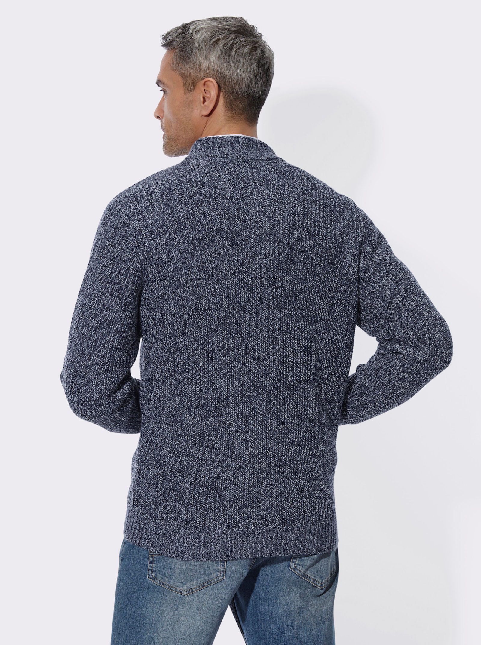 Strickjacke aus Melange-Strick - marine-meliert