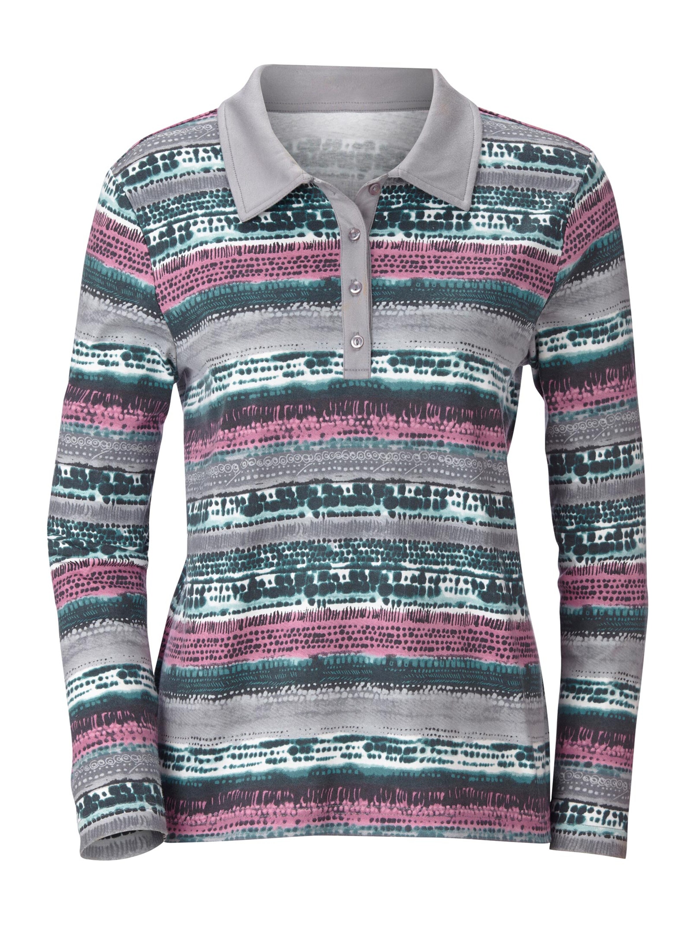 Collection L Poloshirt - grau-altrosé-bedruckt
