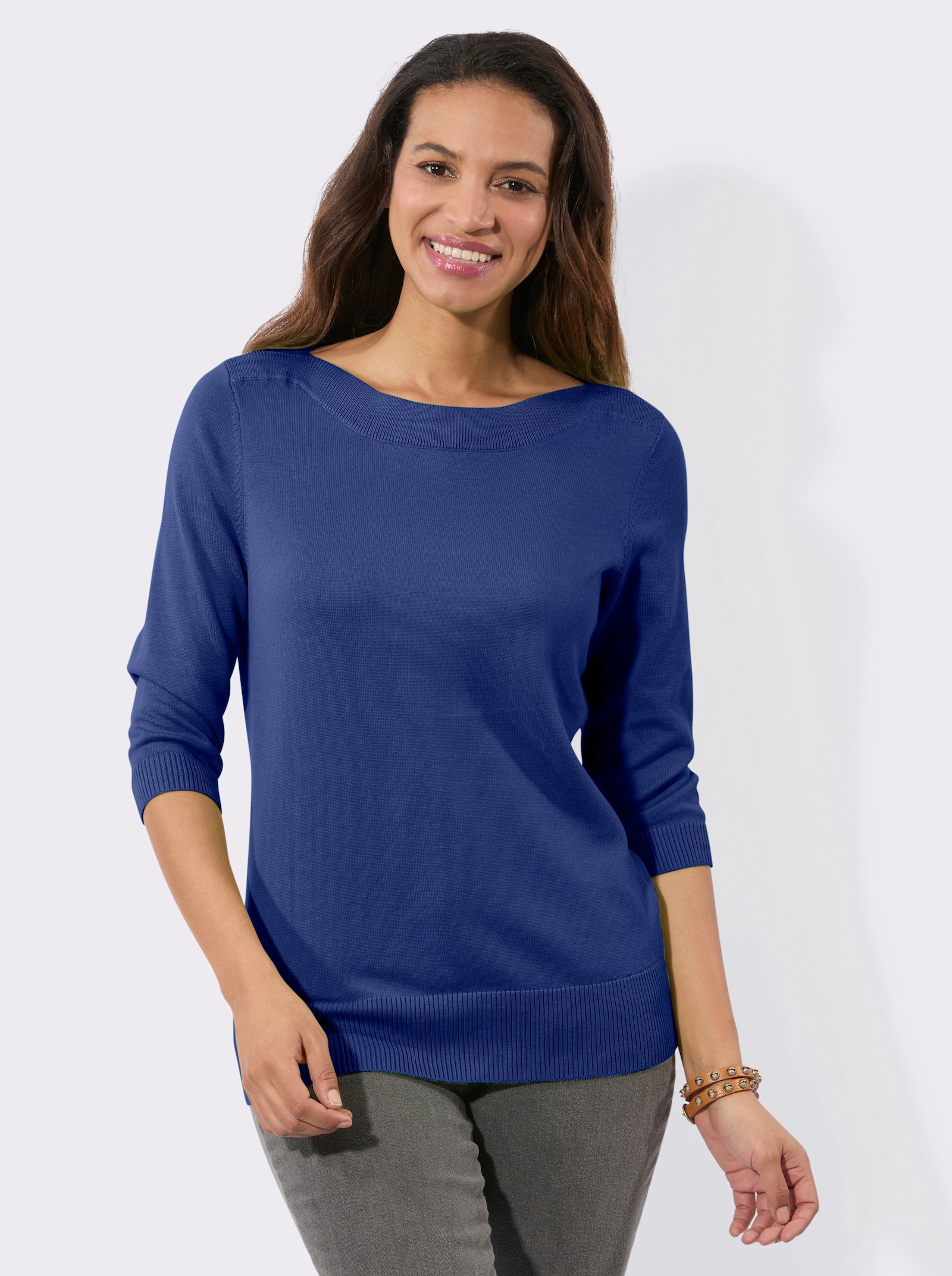 Pullover met 3/4-mouwen en boothals - koningsblauw