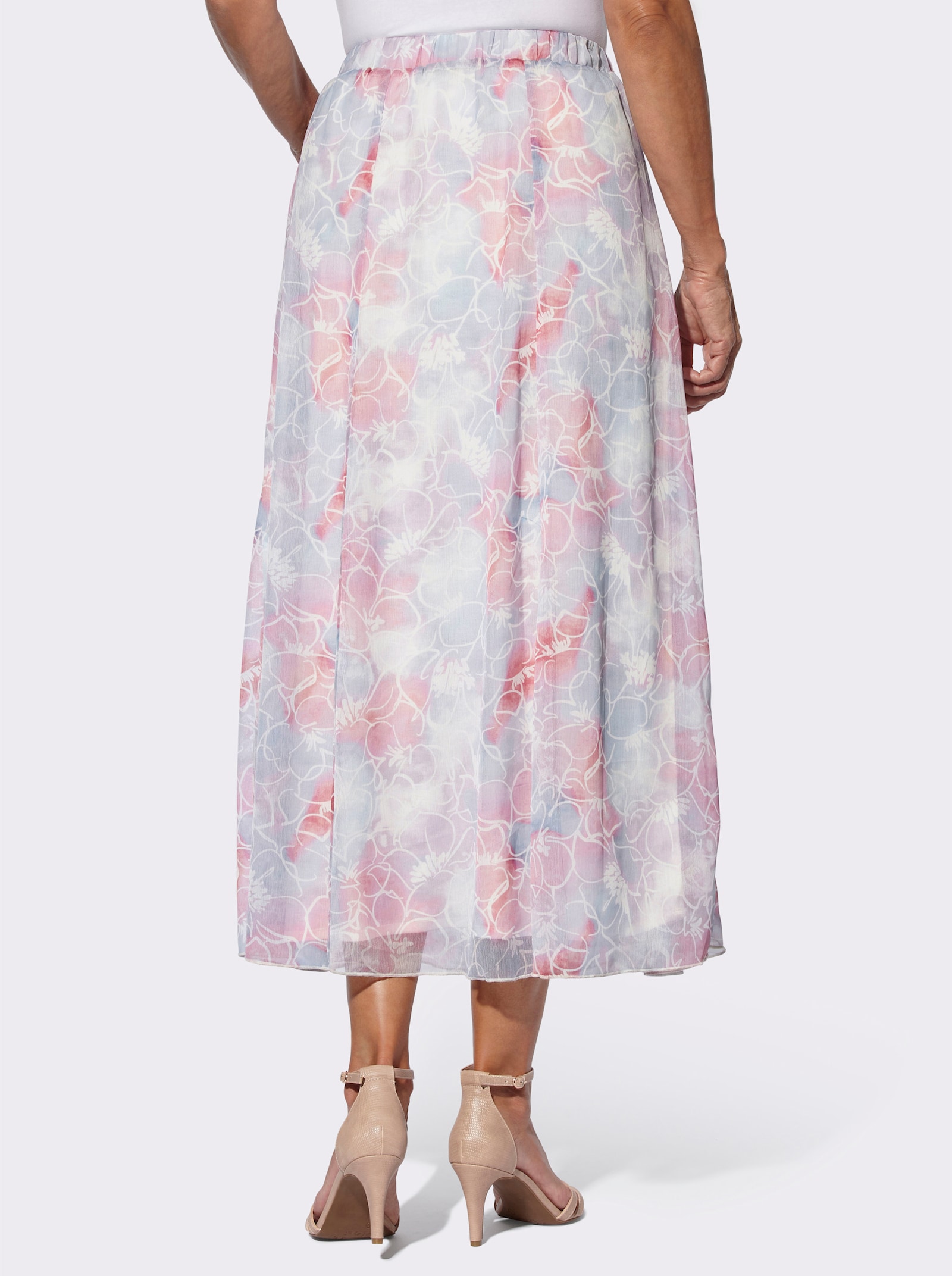 Bahnenrock mit bequemem Rundum-Dehnbund - hellblau-flamingo-bedruckt