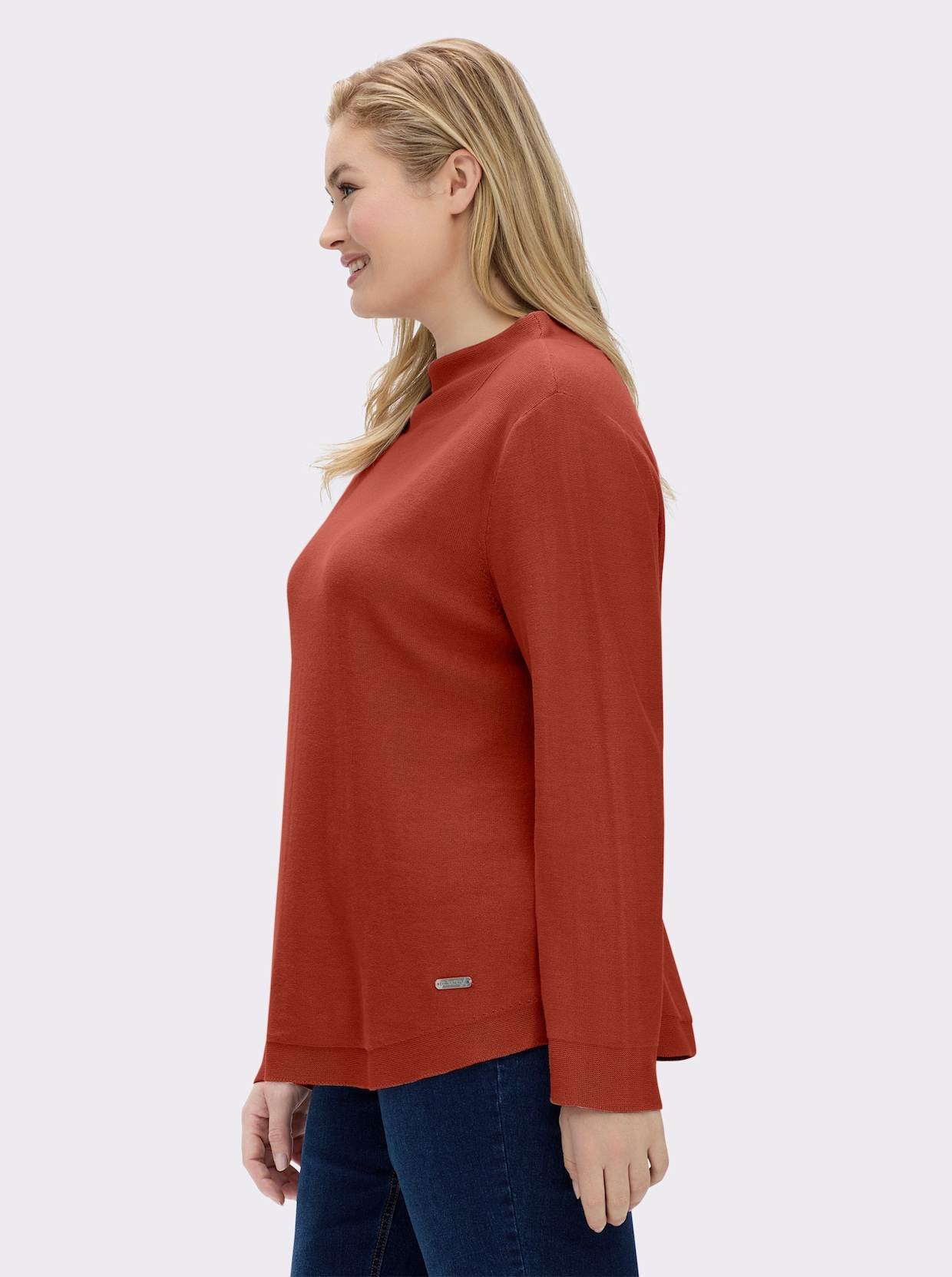 Langarm-Pullover aus reiner Baumwolle - rostrot