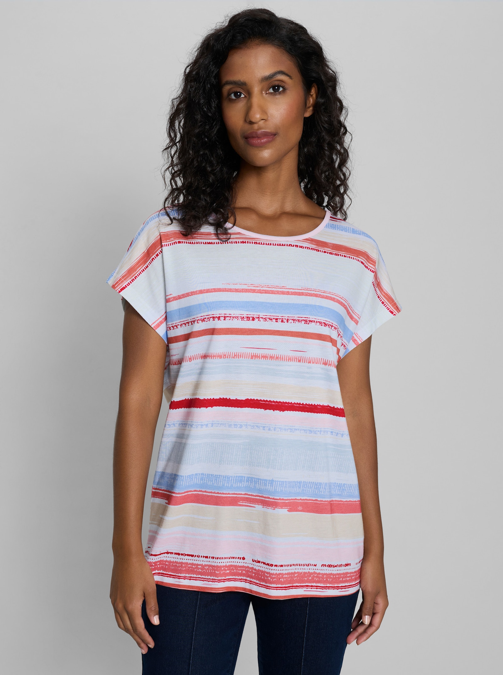 heine Kurzarmshirt mit Ringelstreifen - ecru-hellrosé-geringelt