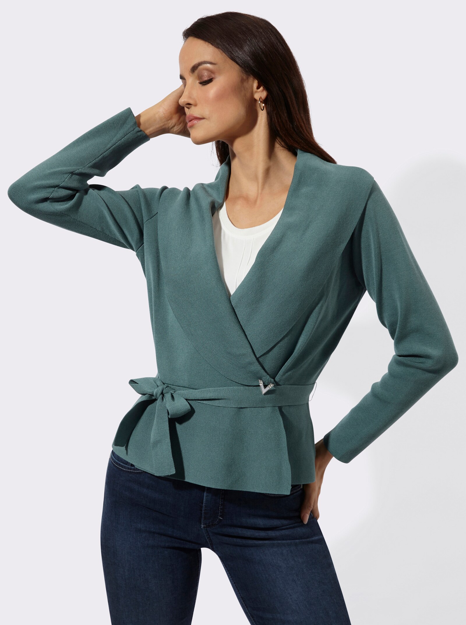 Cardigan mit Bindegürtel - jade