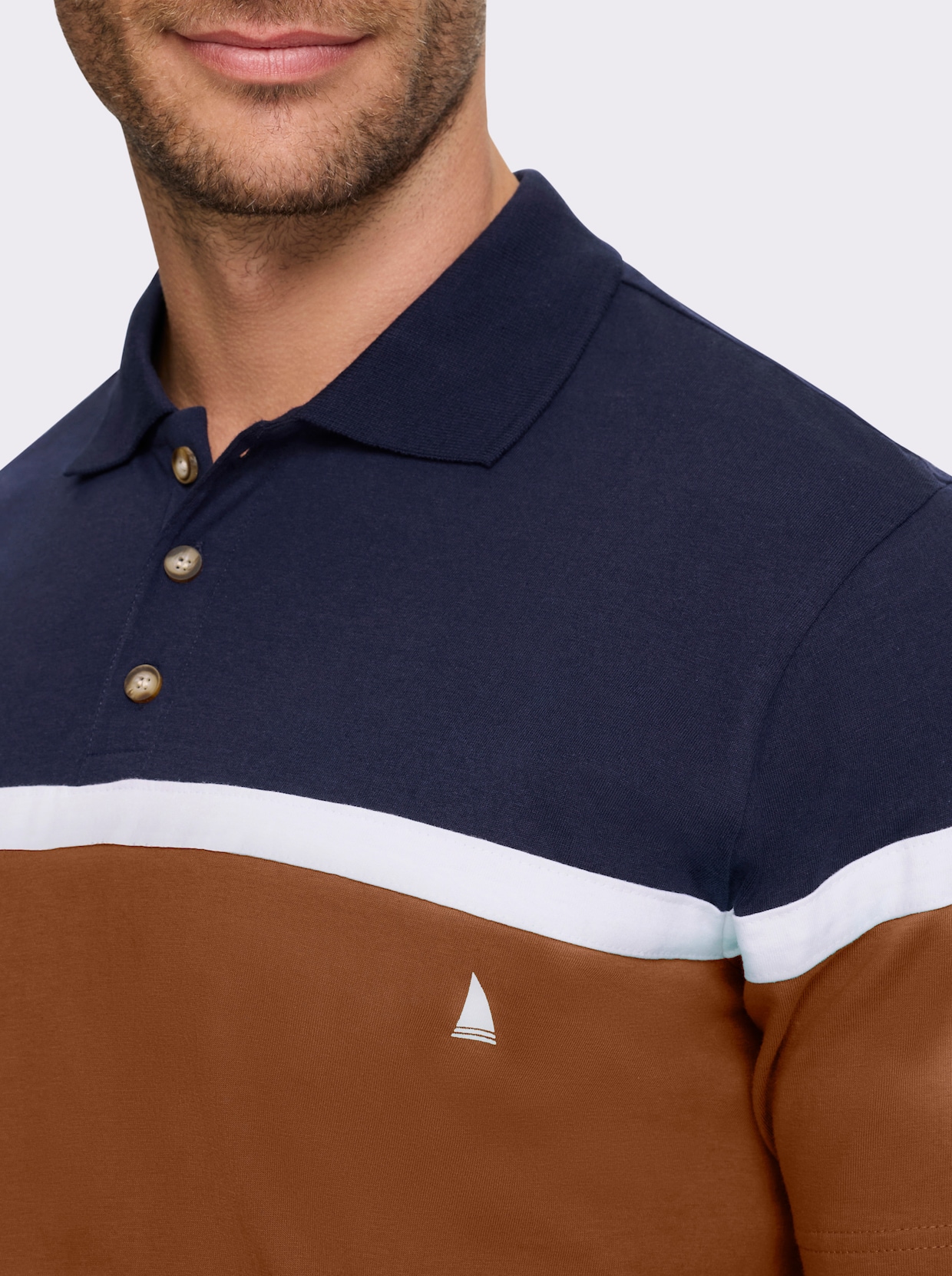 Catamaran Langarm-Poloshirt - marine-cognac