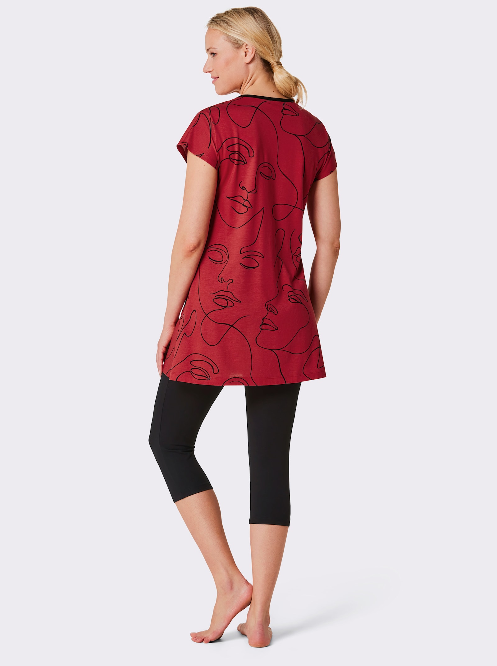wäschepur Pyjama court avec tunique - rouge-noir imprimé