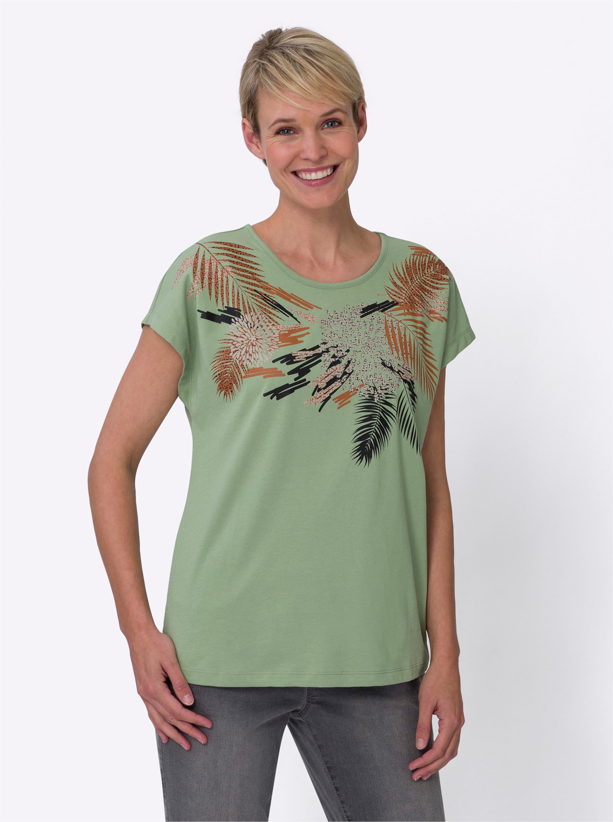 Witt Damen Kurzarm-Shirt, eucalyptus-cognac