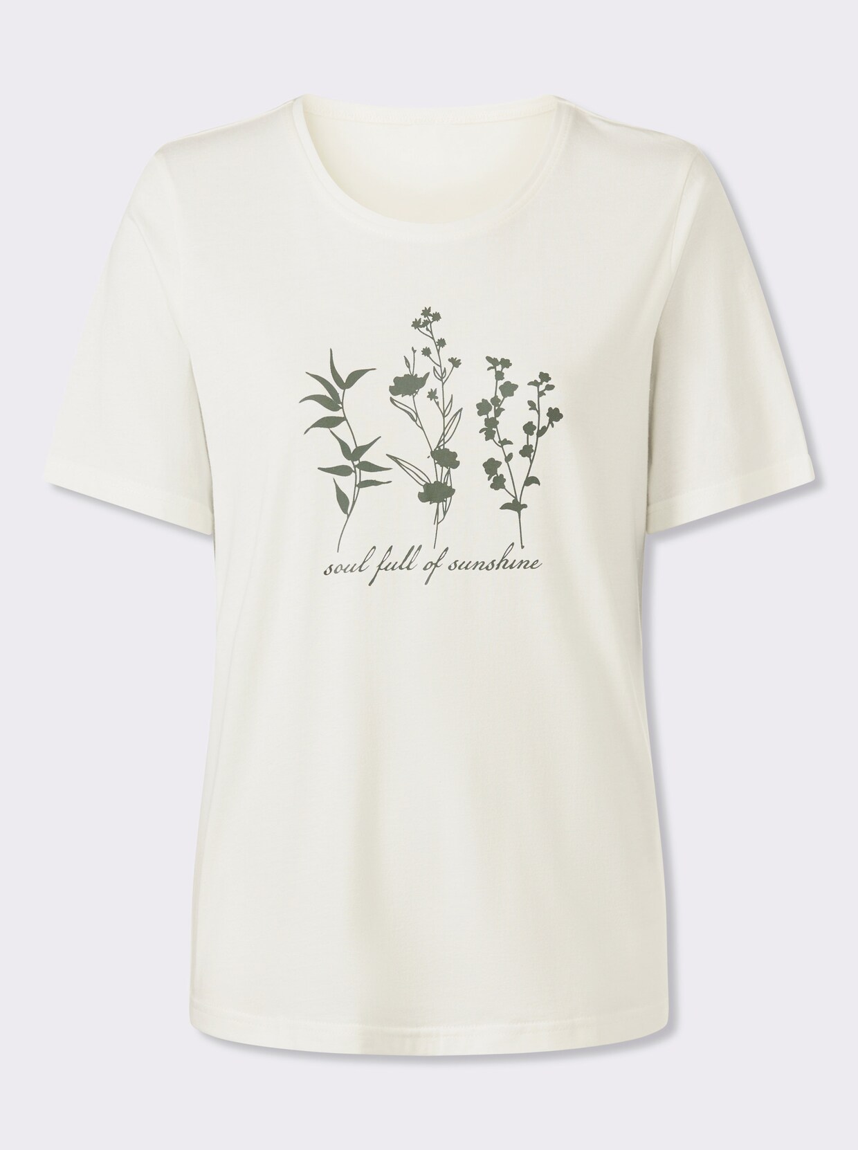 Rundhalsshirt aus reiner Baumwolle - ecru-khaki