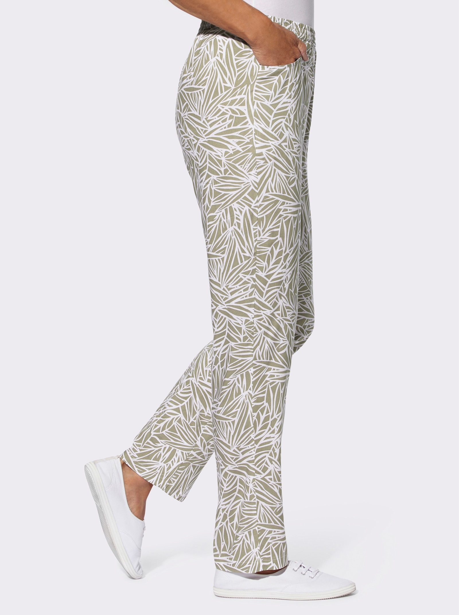 Comfortbroek van pure viscose, bedrukt - leem/ecru bedrukt