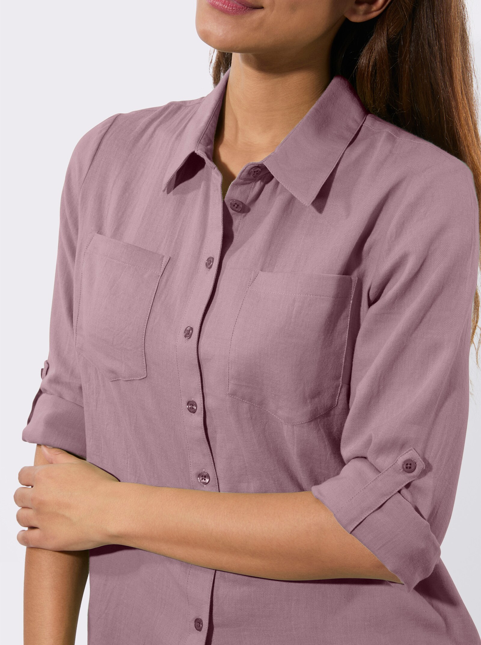 Flanellbluse mit Karomuster-Details - mauve