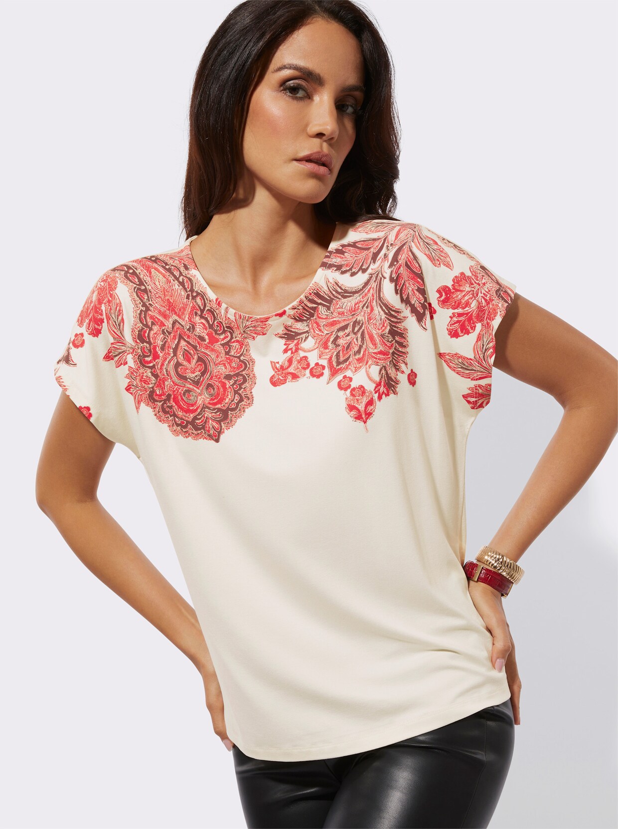 Print-Shirt - champagner-koralle-bedruckt