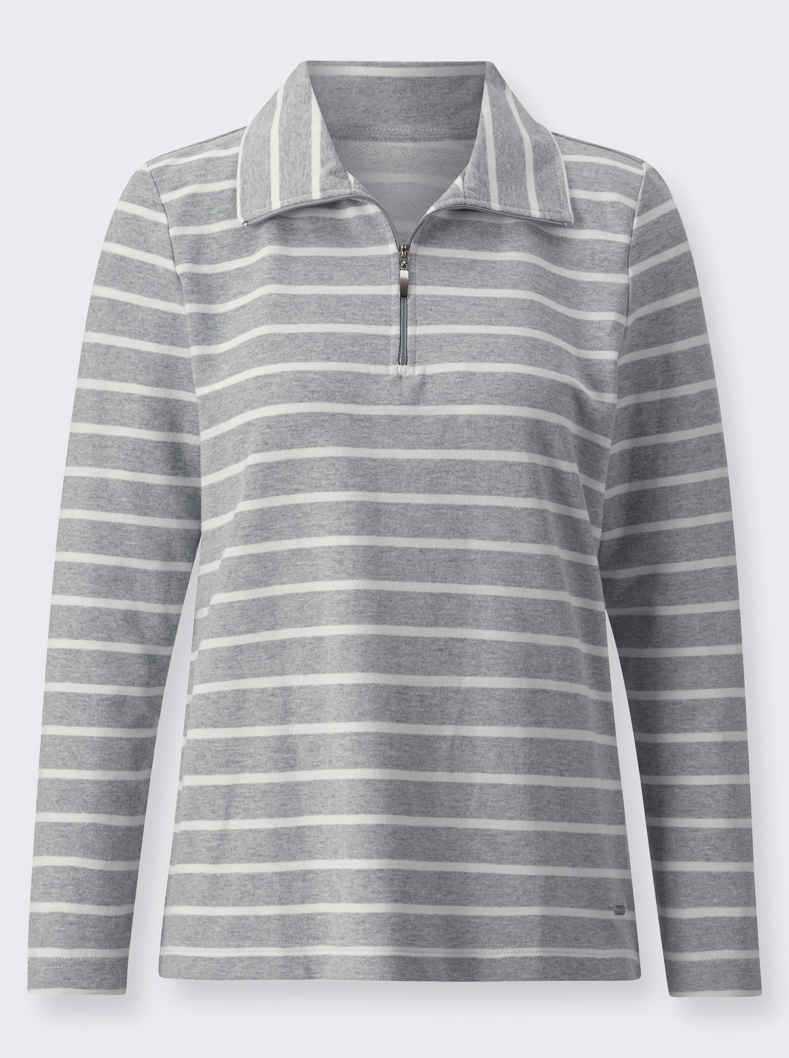 Sweatshirt im Ringel-Dessin - steingrau-ecru-geringelt