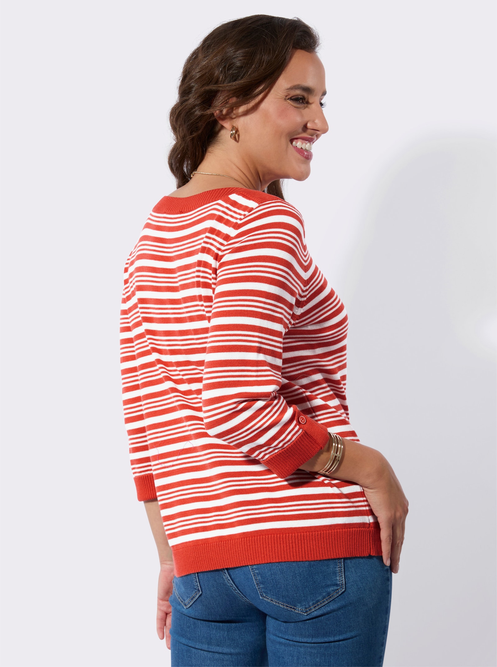 Baumwollpullover mit Ripp-Abschlüssen - terra-ecru-geringelt