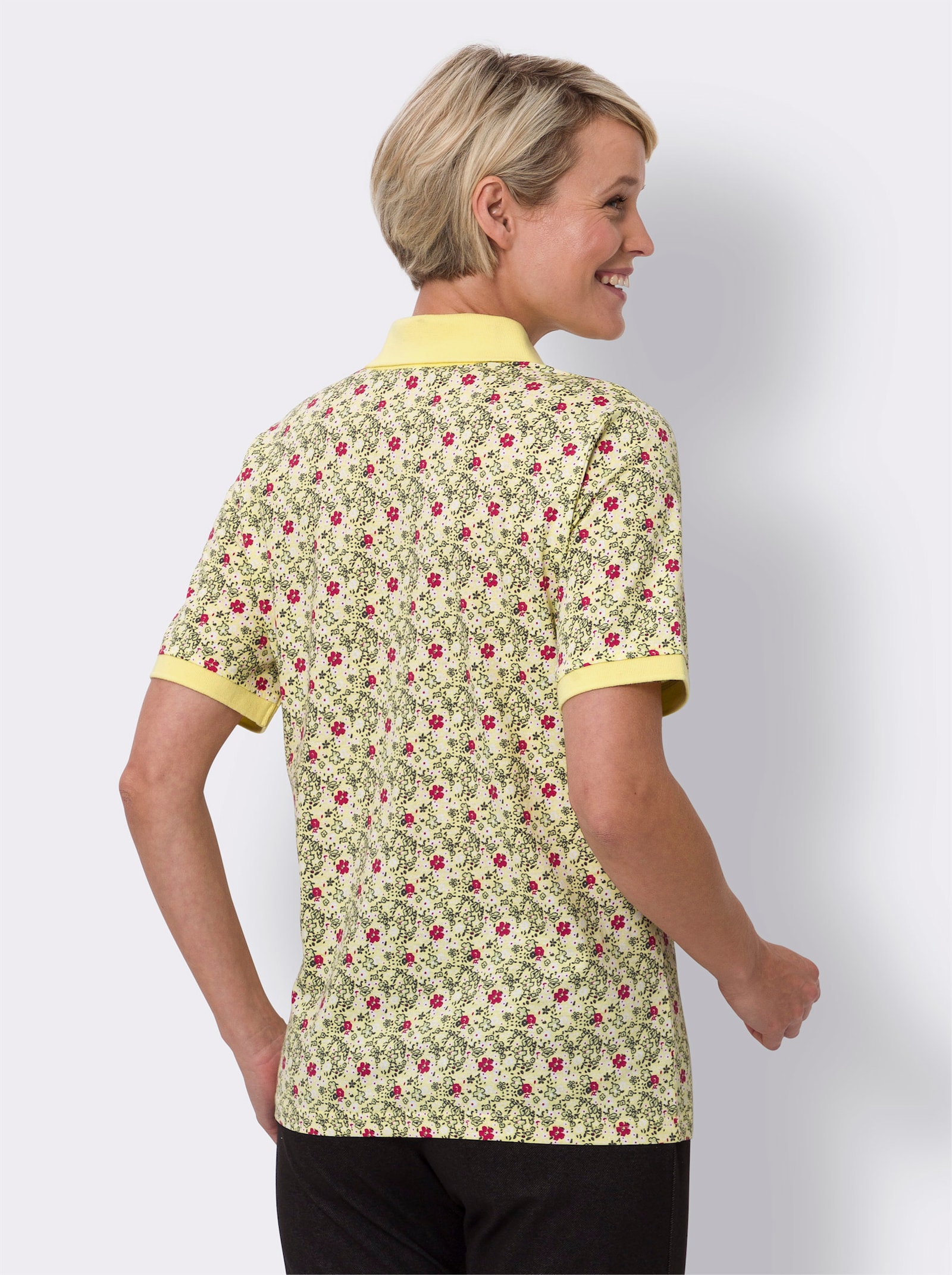 Poloshirt im Millefleurs-Dessin - zitrone-fuchsia-bedruckt