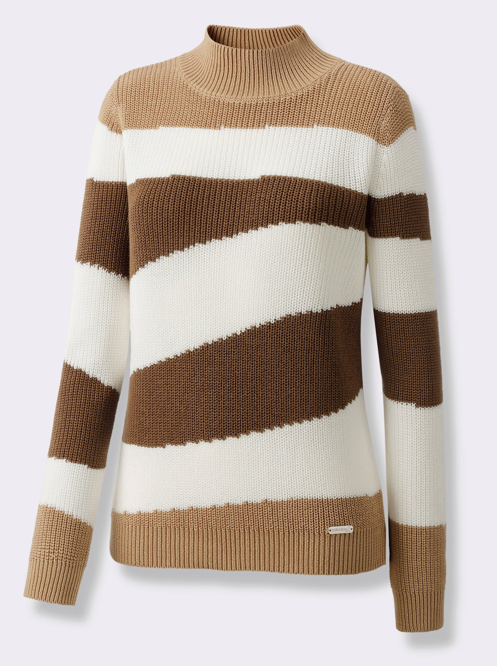 Stehkragenpullover mit Intarsienstrick-Muster - braun-ecru-gemustert