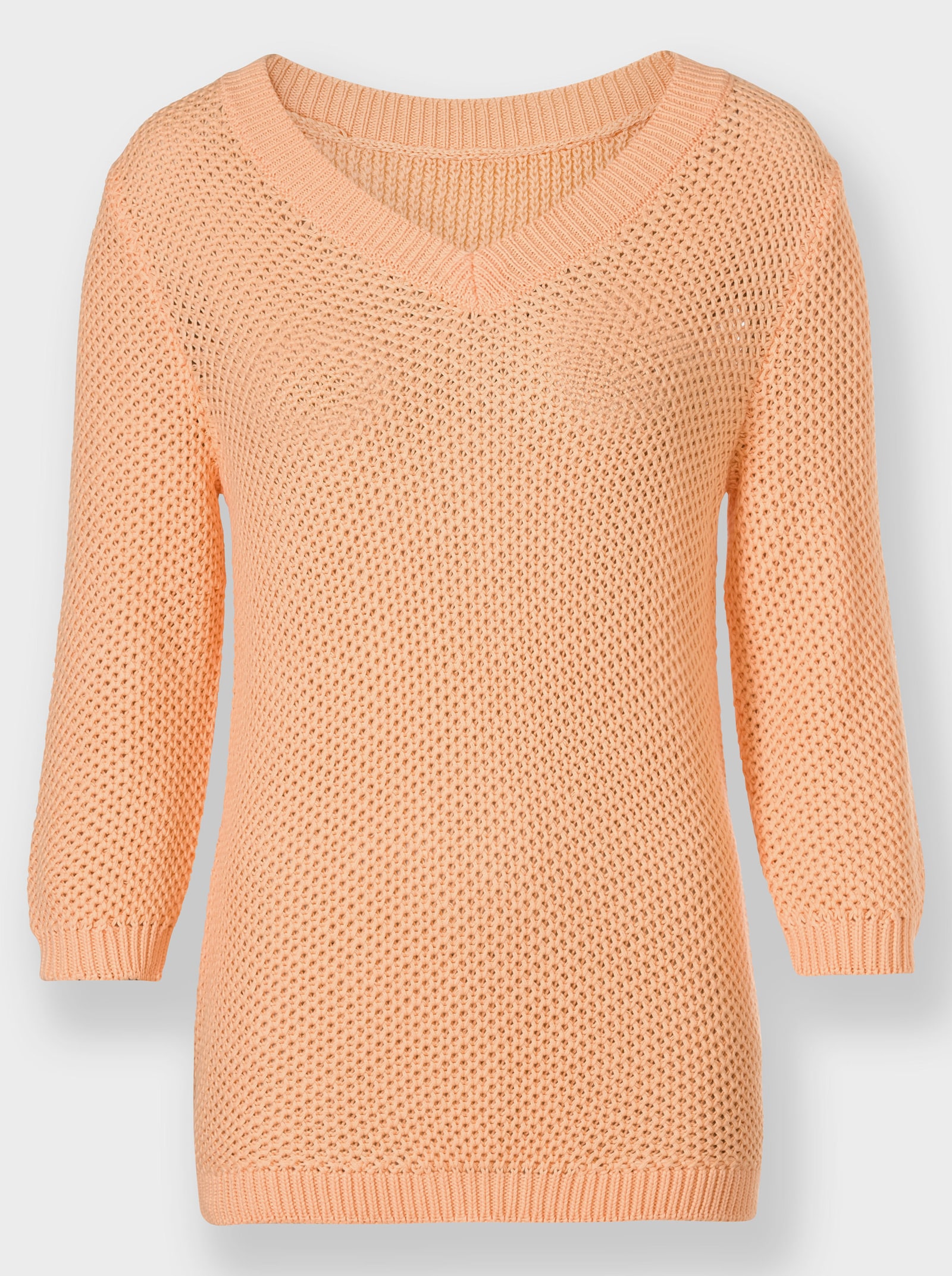 V-Ausschnitt-Pullover mit 3/4-Ärmeln - apricot