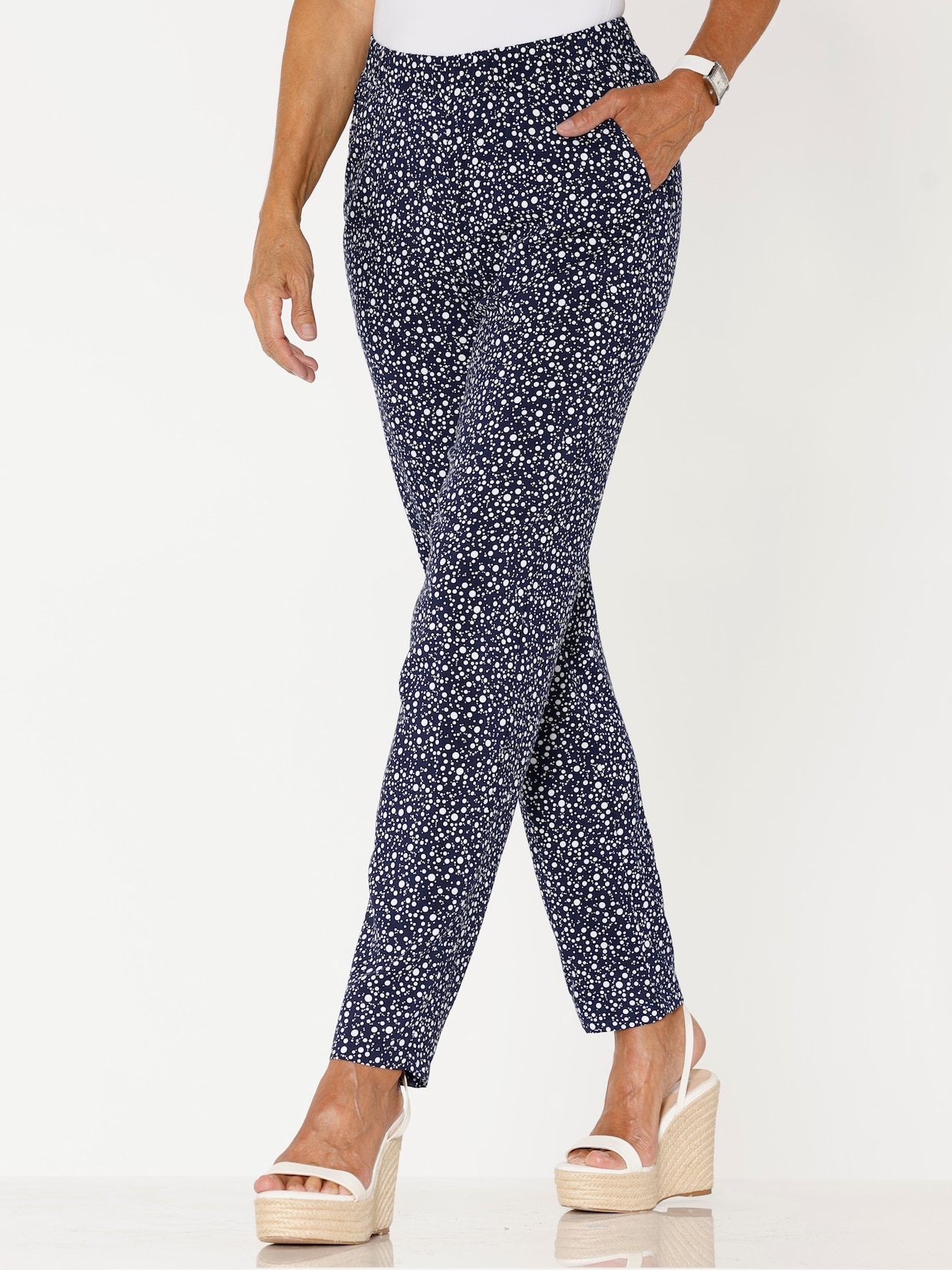 Schlupfhose mit Punktedessin - marine-weiß-bedruckt