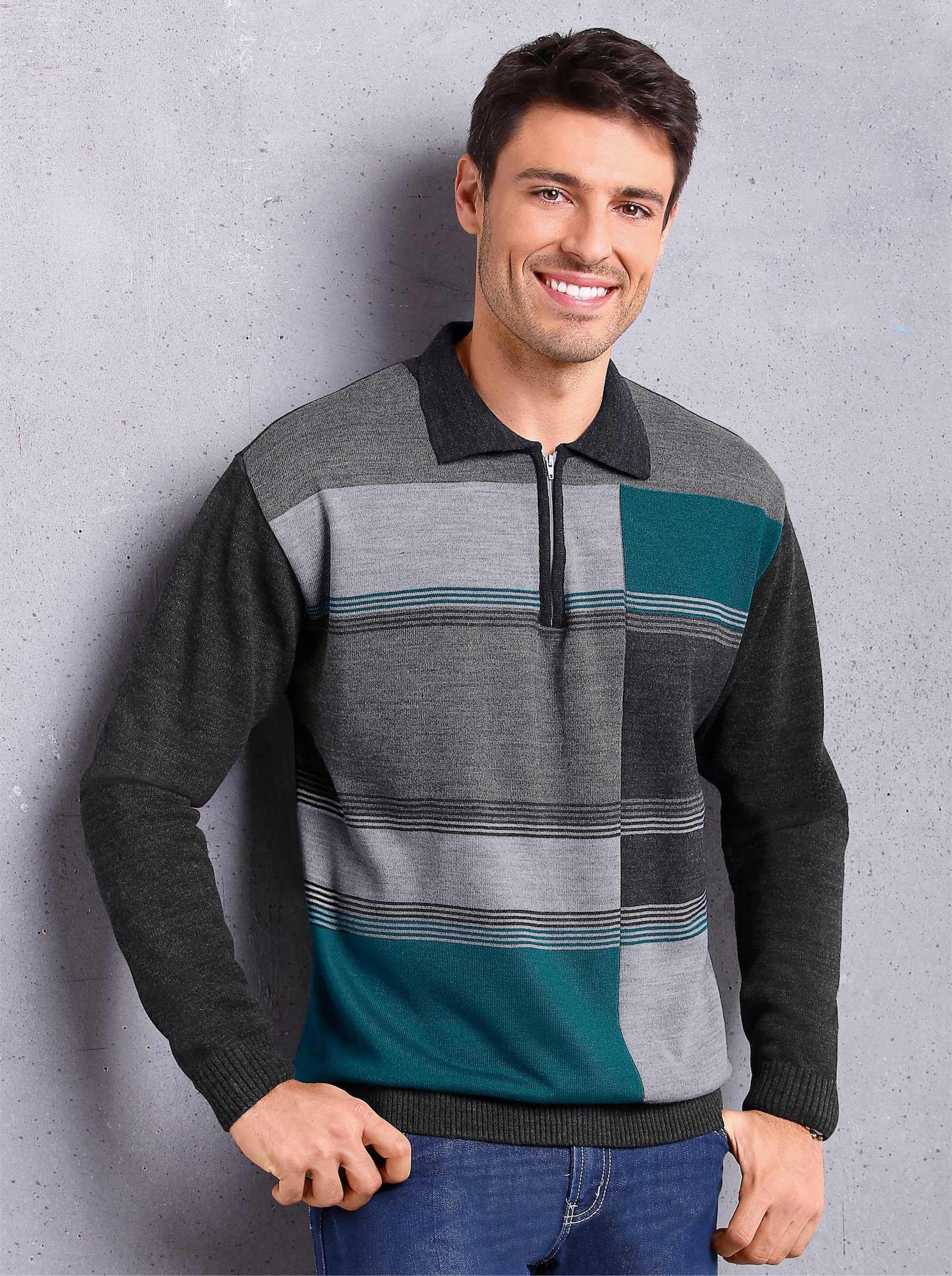 Pullover - anthrazit-petrol