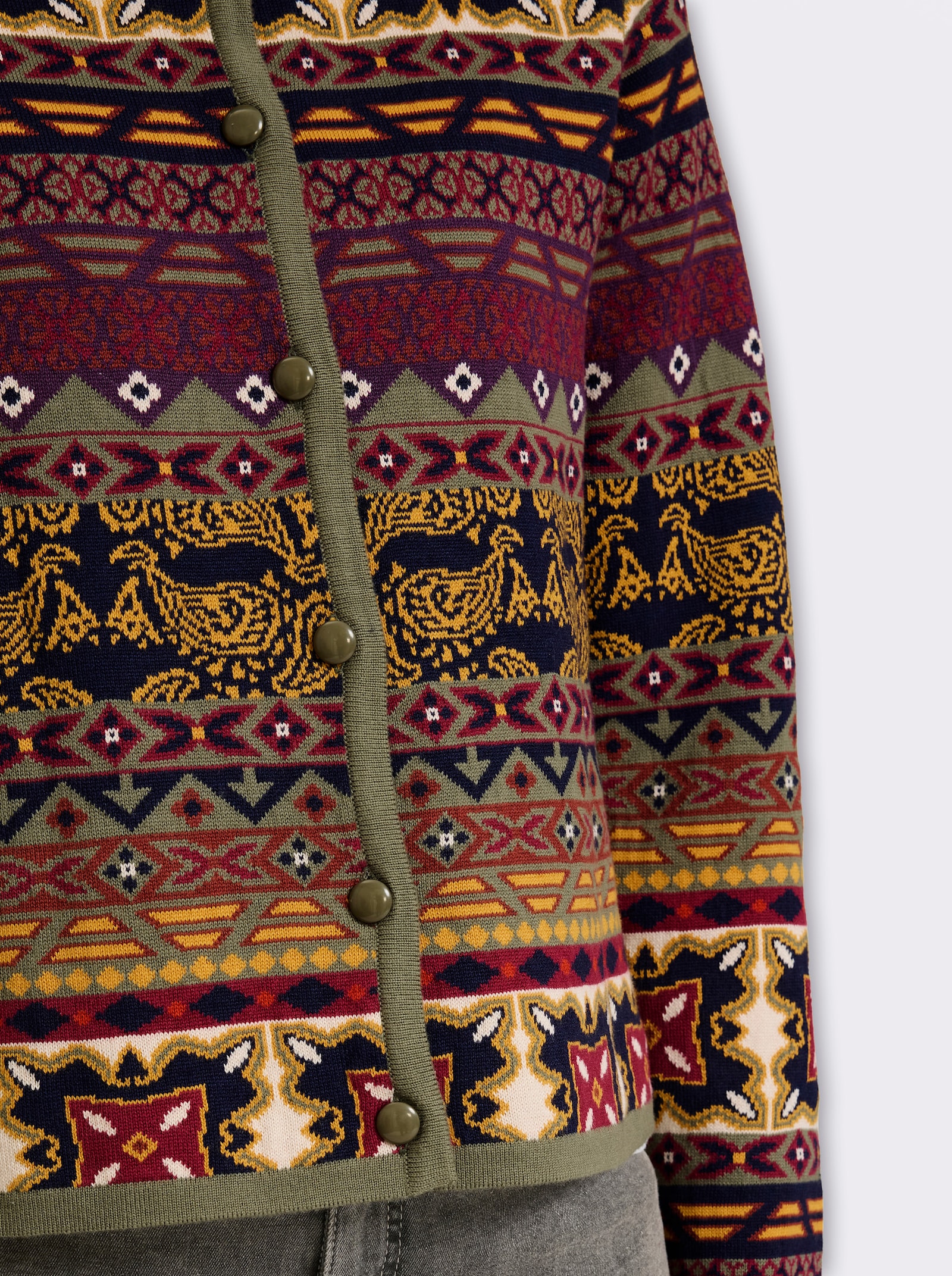 heine Jacquardvest in bonte kleurenmix - marine/oker gedessineerd