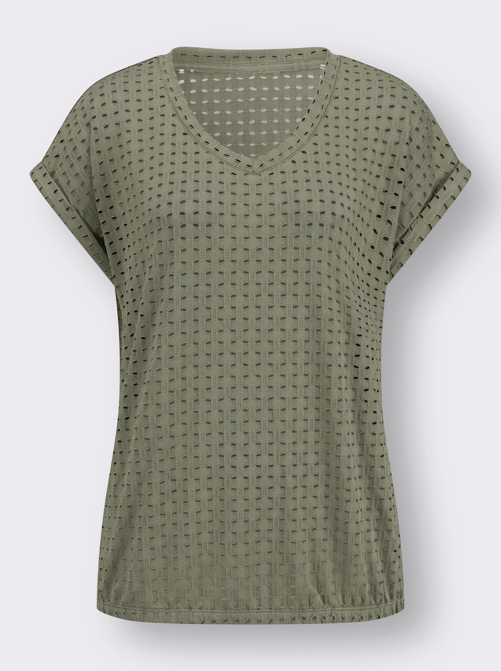 Kurzarmshirt mit Lochmuster - khaki