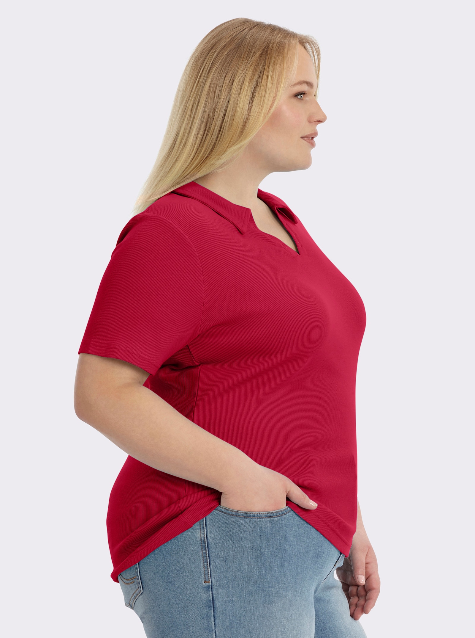 Poloshirt mit Ösen-Verzierung - rot