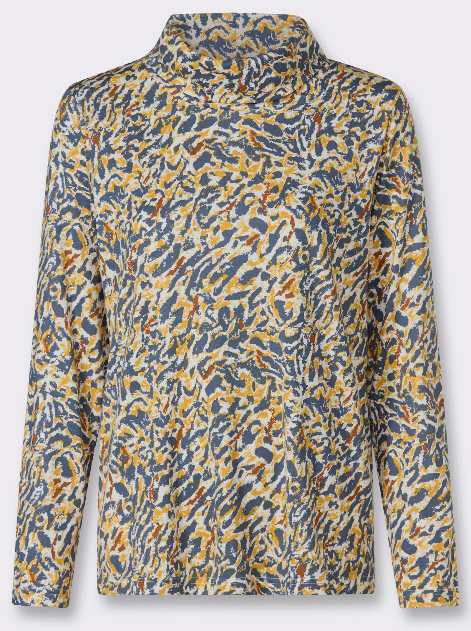 Rollkragenshirt mit Alloverdruck - ecru-rauchblau-bedruckt
