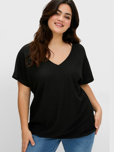 sheego V-Shirt - schwarz