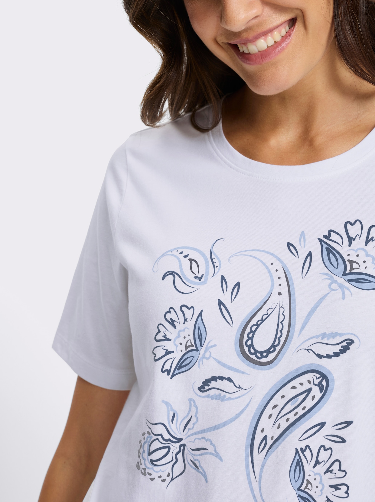 Kurzarmshirt - weiß-bleu-bedruckt