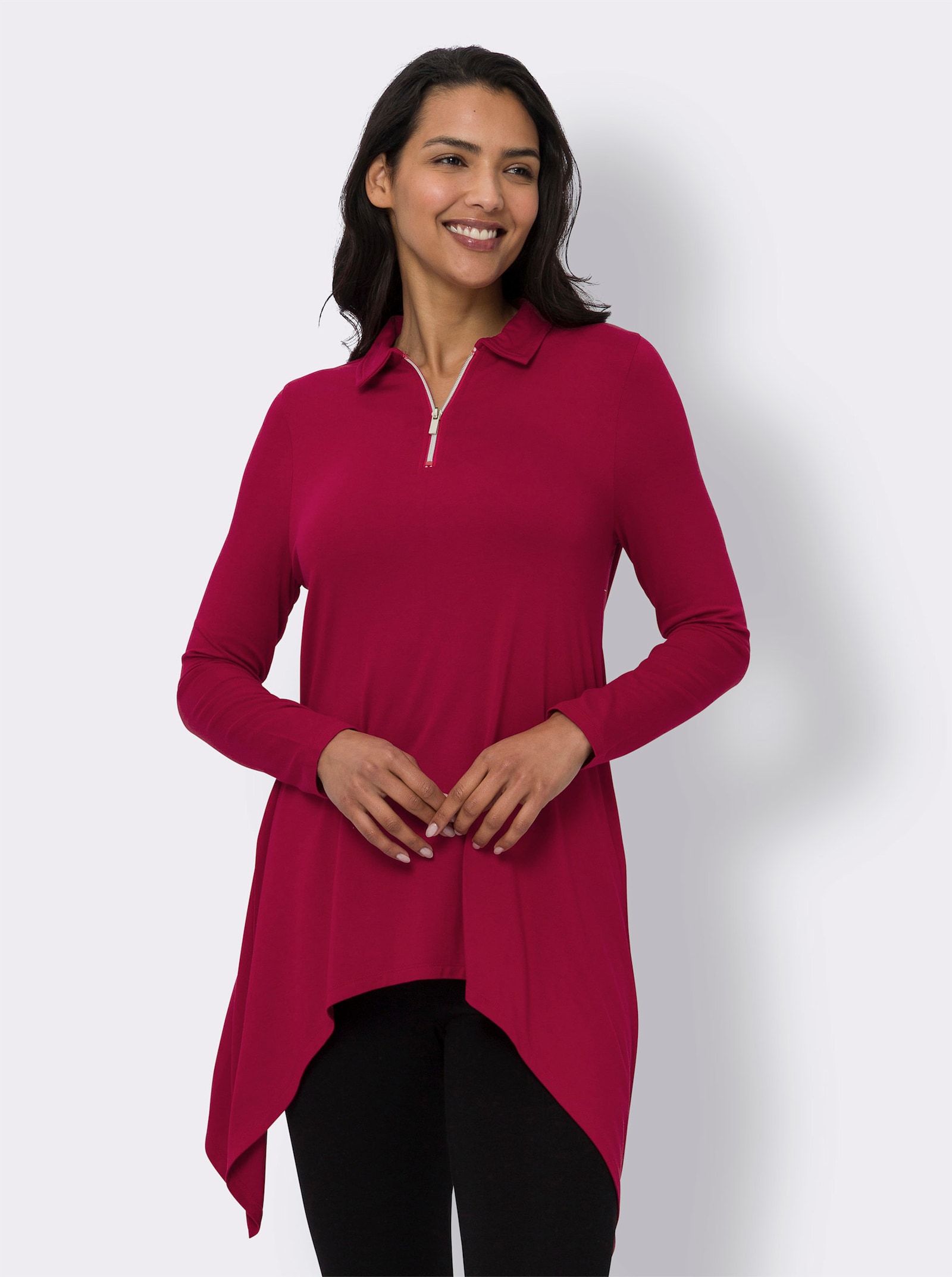 Zipfelshirt in ausgestellter A-Form - kirsche