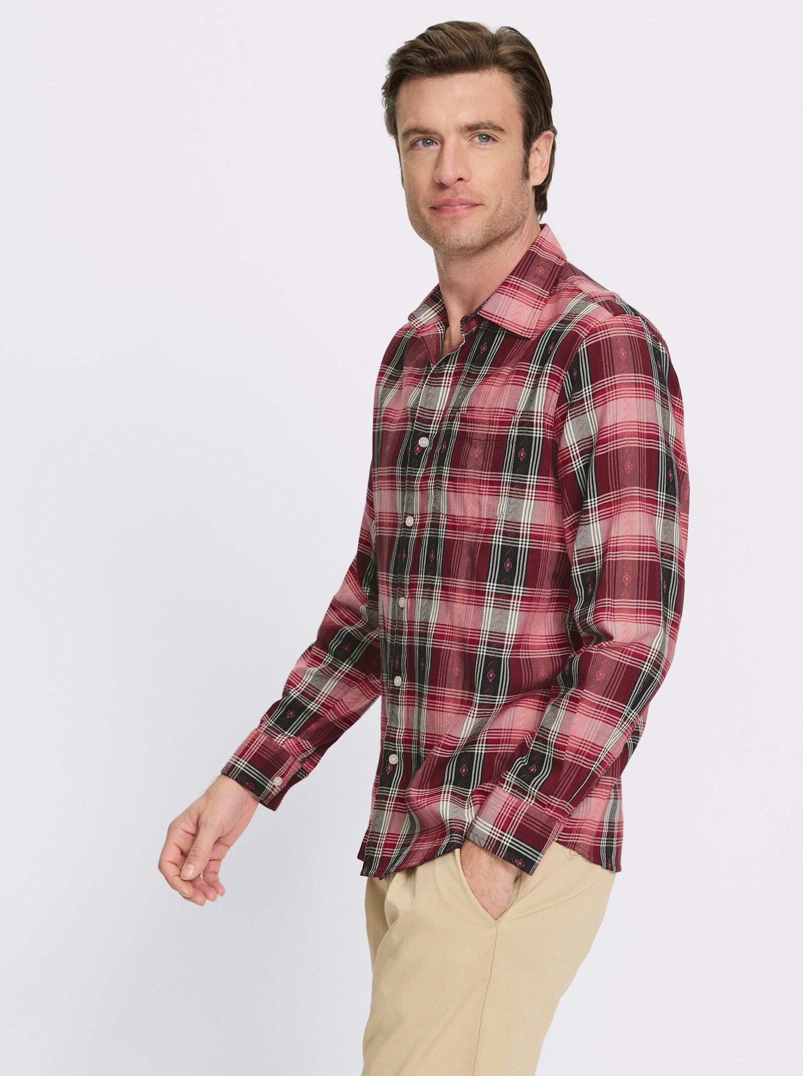 Catamaran Langarmhemd mit Tracht-Elementen - kirsche-kariert