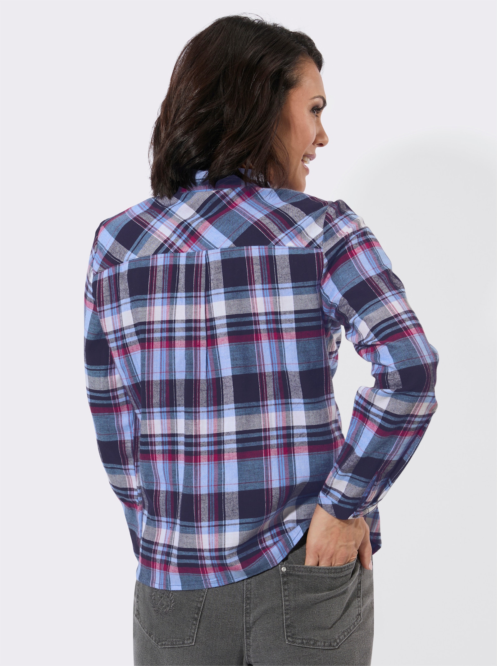 Flanell-Bluse - magenta-marine-kariert