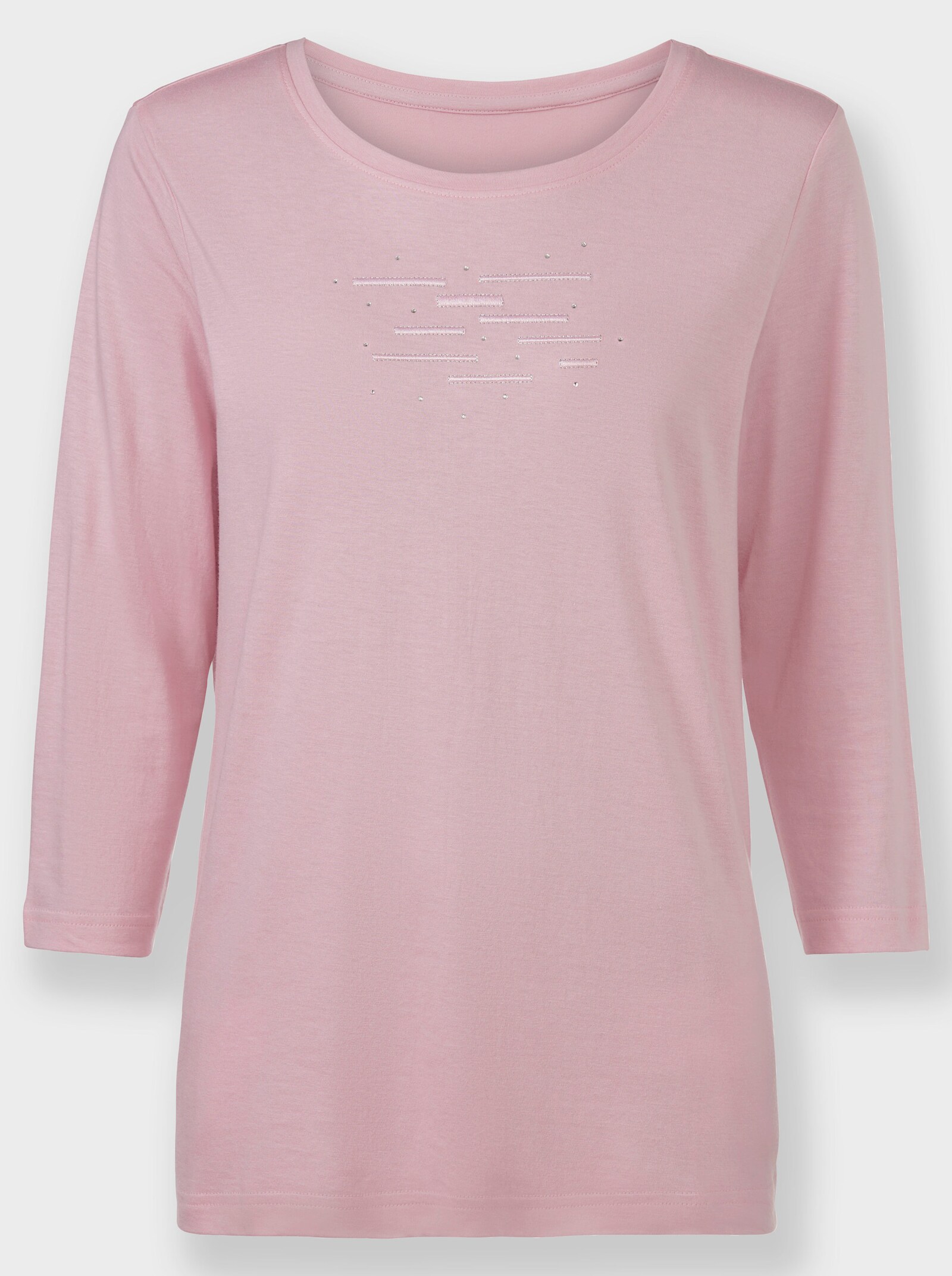3/4-Arm-Shirt mit Stickerei und Glitzersteinchen - rosé