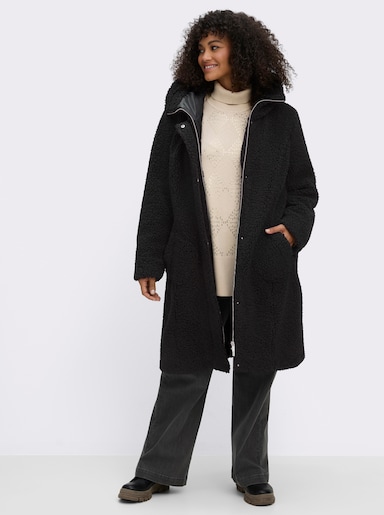 sheego Mantel aus kuscheligem Teddyfleece - schwarz