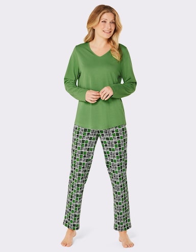 wäschepur Schlafanzug mit gemusterter Hose - apfel-schwarz-kariert