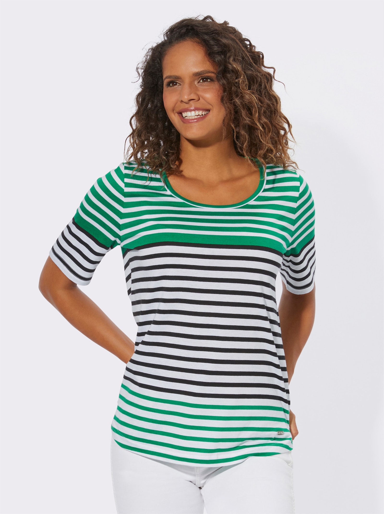 Ringelshirt mit garngefärbtem Muster - grasgrün-weiß-gestreift