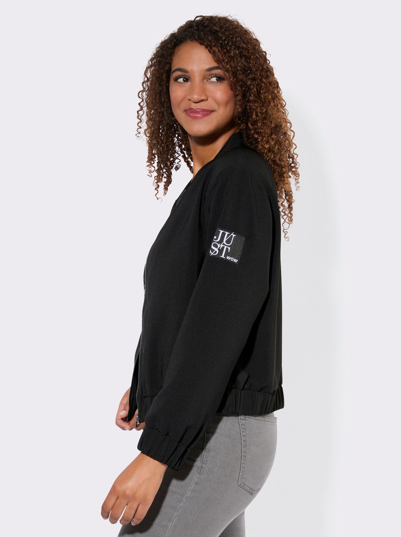 Blouson mit gerippten Bündchen - schwarz