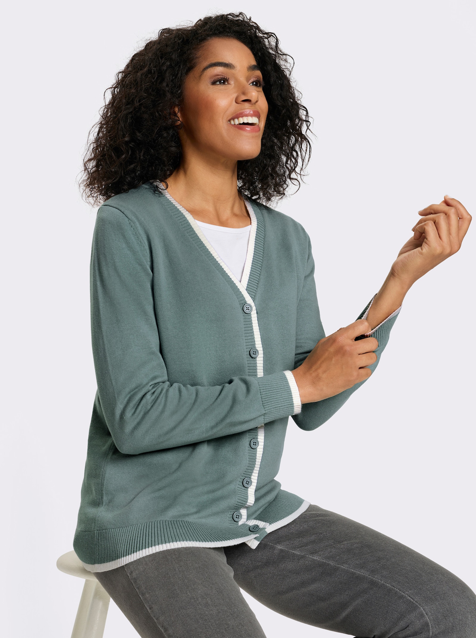 Strickjacke aus reiner Baumwolle - jade-ecru