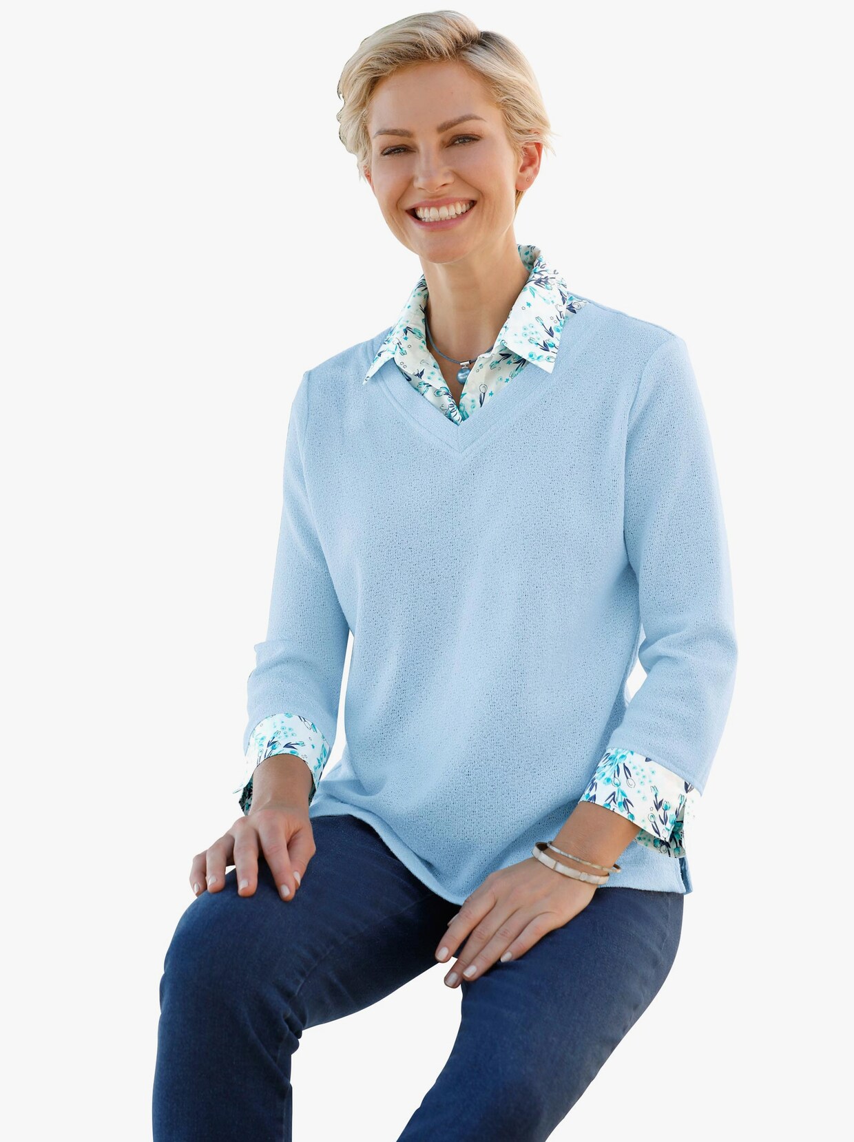 2-in-1-shirt - lichtblauw gemêleerd